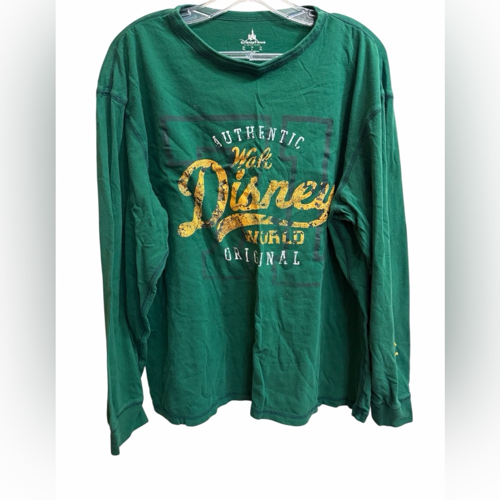 Disney Mens Green and Gold Long Sleeve Tee Size L